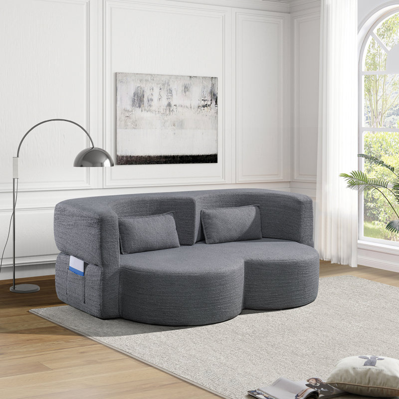 Folding Sofa Bed, Floor Sofa, Convertible Teddy Bear Fabric Foam Filled Sleeper Futon Double Sofa, Suitable For Living Room, Guest, Office And Apartment (Gray)
