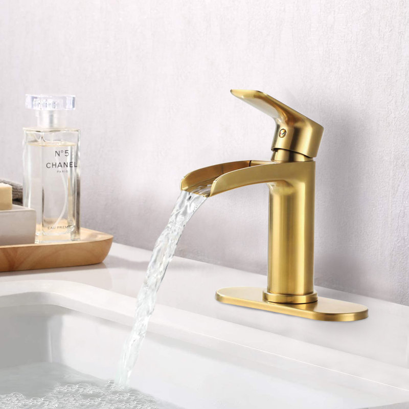 Robinet de salle de bains monotrou avec ensemble de drainage, Or brossé