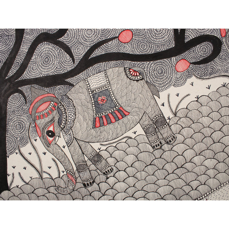 Paire d'éléphants de marche | Madhubani Peinture