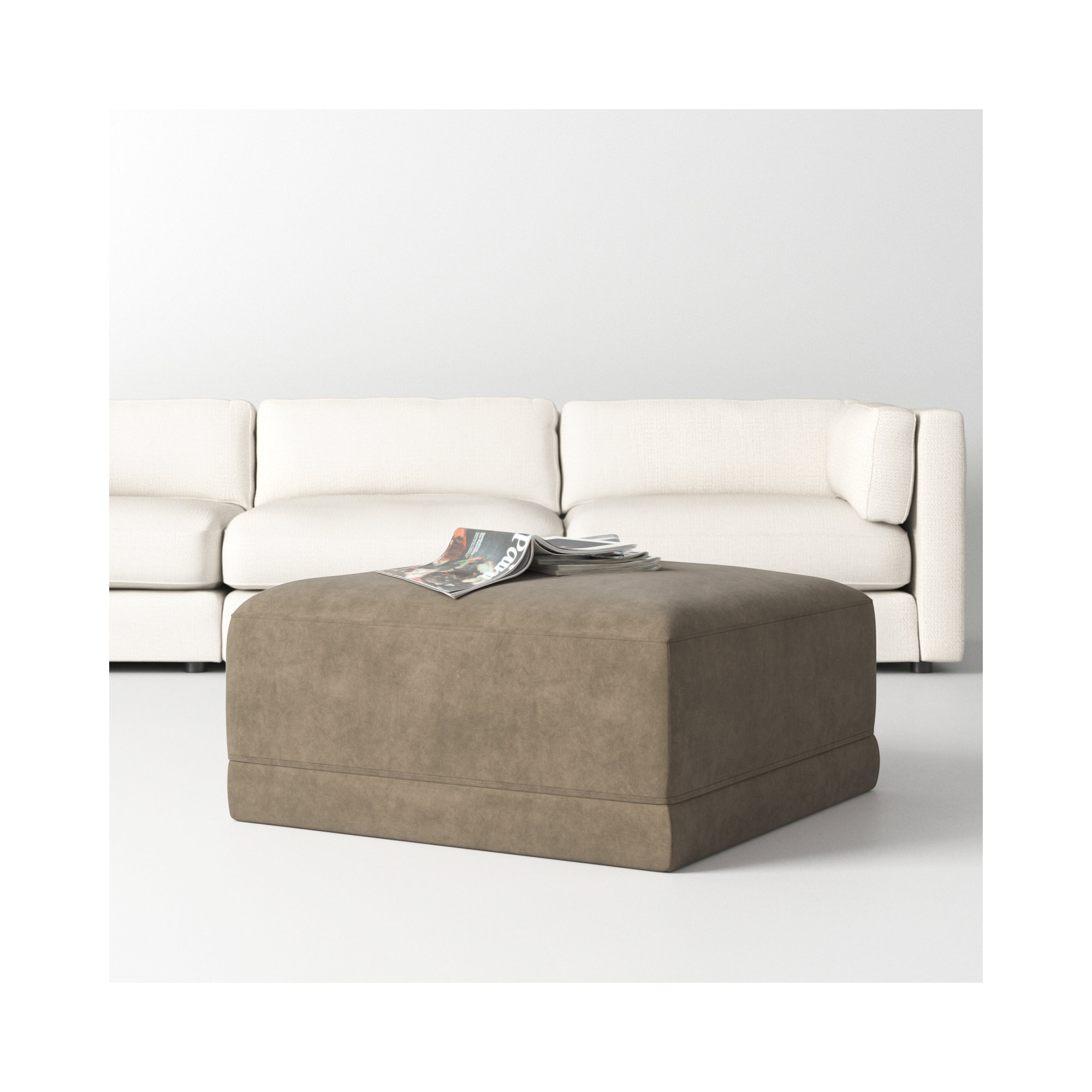 Deirdre Upholstered Velvet Ottoman, Taupe Velvet