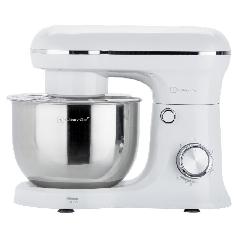 Culinary Chef 4.5 Liter 380 Watt Stand Mixer with Stainless Steel Bowl, 8 Speed Kitchen Mixer with Planetary Mixing System, White