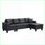 Canapés modulaires de salon, méridienne moderne en L à 4 places avec porte-gobelet, convertible en lit | Noir | Polyuréthane-327159229