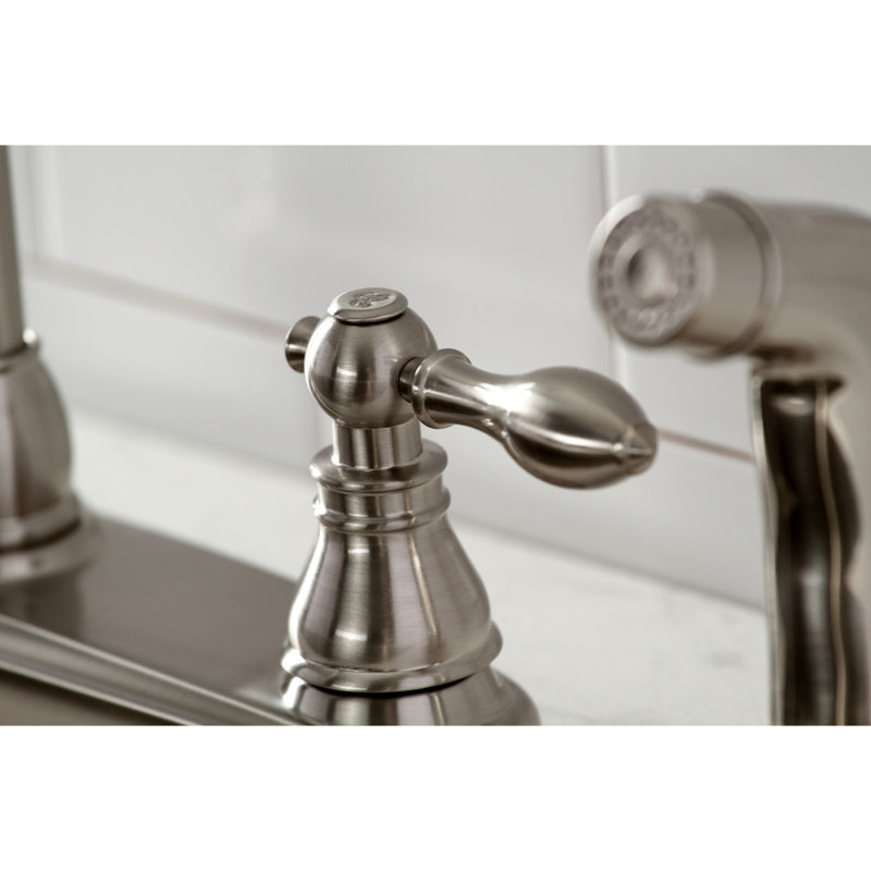 Kingston Brass American Classic Two-Handle 4-Hole 8" Centerset Kitchen Faucet with Side Sprayer, Brushed Nickel