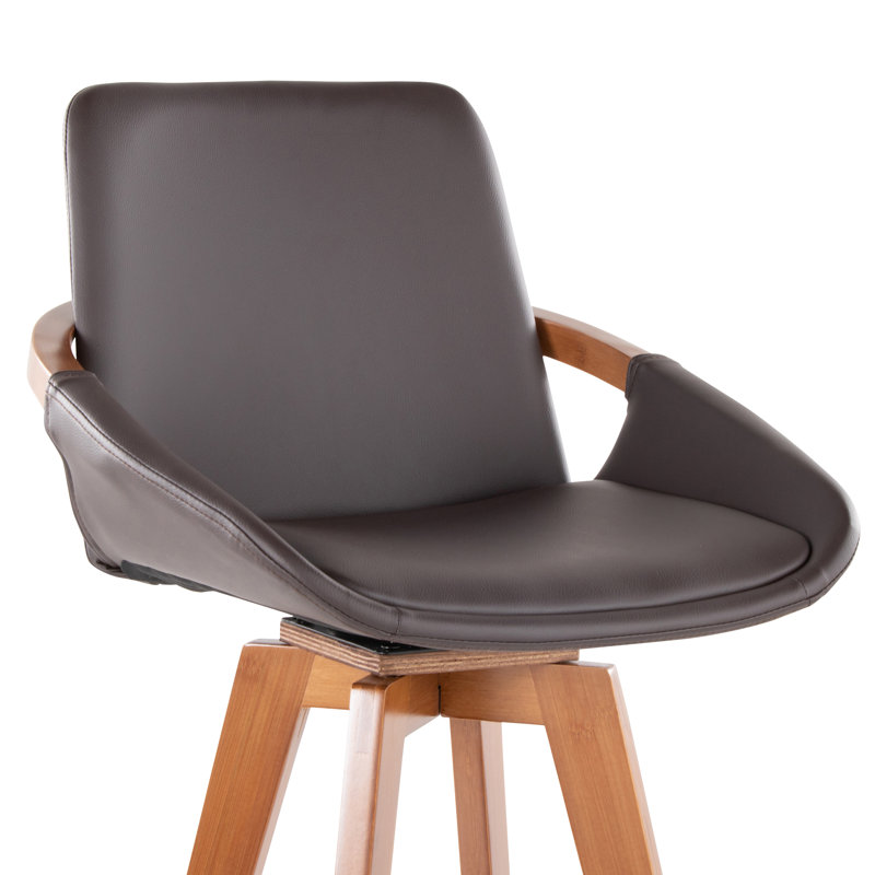 Whitacre Fixed-Height Bar & Counter Stool, Bar Stool (29" Seat Height), Brown Faux Leather