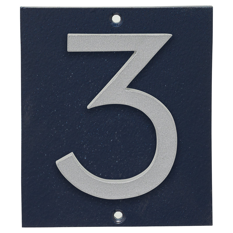 Plaque d’adresse murale sur 1 ligne flottante, Bleu marine, Argent, Oui