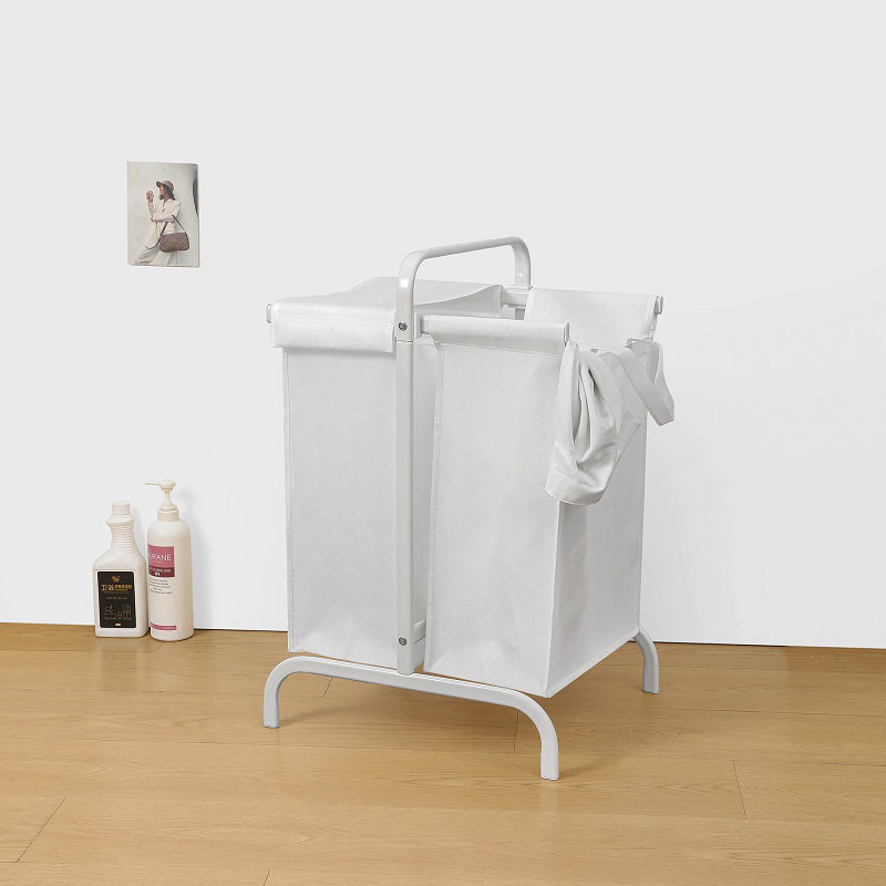 2-compartment Laundry Sorter Hamper With Metal Frame And Lift-out Bags, White, White