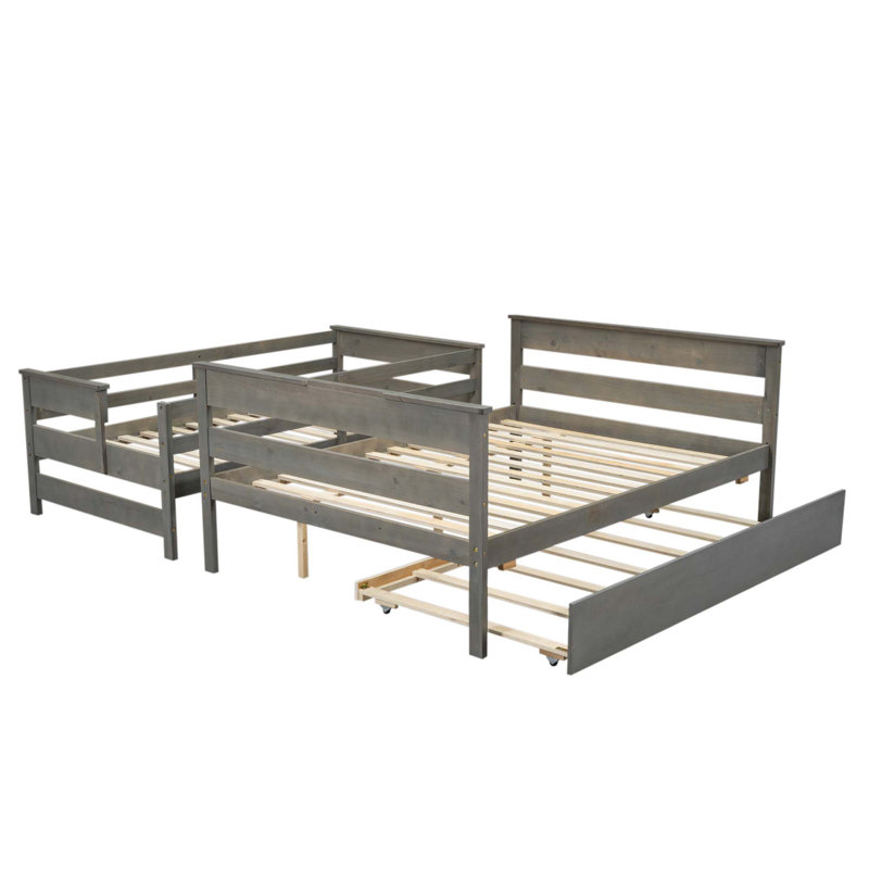 Lit superposé simple au-dessus de double en bois avec lit gigogne simple Wood, Gris