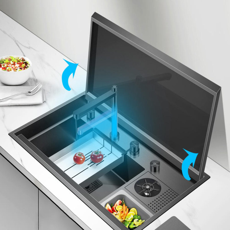 Évier de cuisine à simple cuve en acier inoxydable 32,25 po L, Gris pistolet