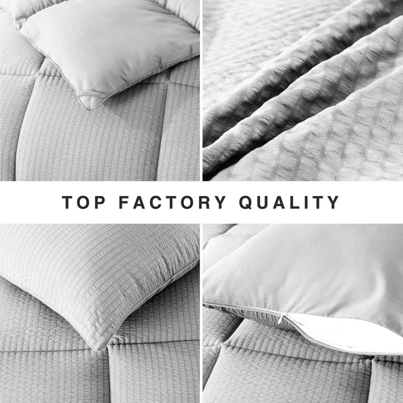 All Season Down Alternative Quilted Comforter Set-Soft Microfiber Seersucker Bedding Set Textured, Light Gray