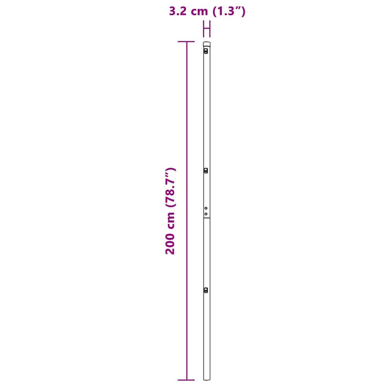 Fence Posts Manual 7 Pcs Galvanised Steel, Grey, 200cm H x 3.2cm W x 3.2cm D
