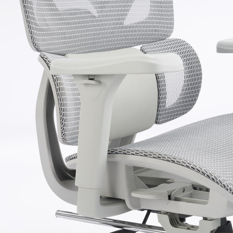 Chaise de bureau ergonomique en maille grise avec accoudoirs 4D, appui-tête 3D, soutien lombaire à 3 zones et repose-pieds rétractable