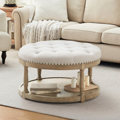 Cristan 33" W Upholstered Round Storage Ottoman by Ophelia & Co.