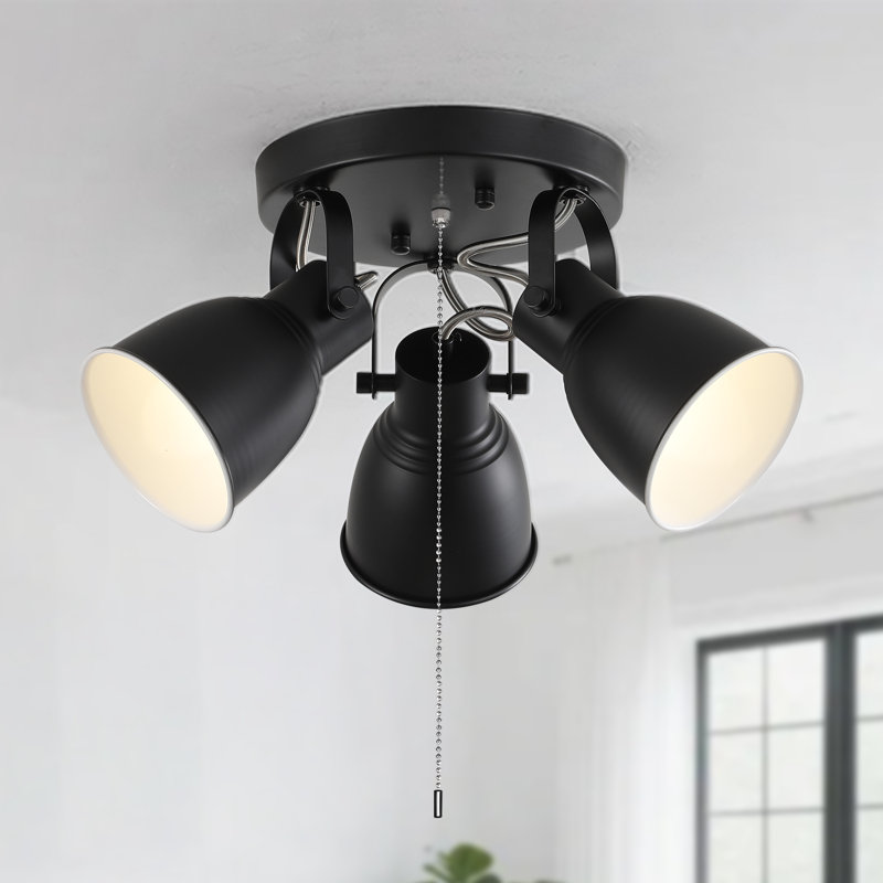 Plafonnier sur rail réglable 3 lumières avec chaîne de traction et luminaire encastré industriel en métal mat pour la cuisine