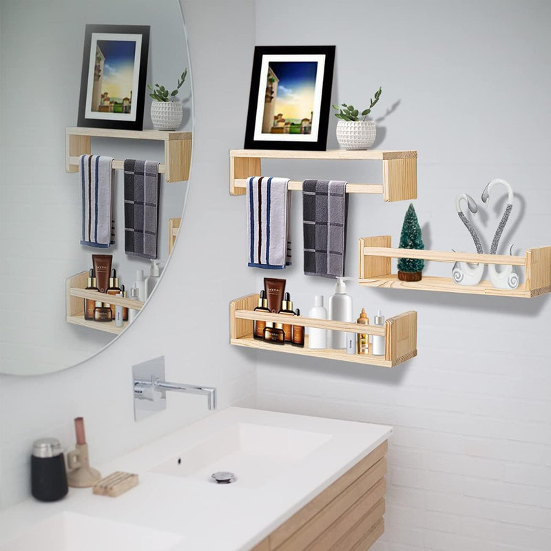 Ensemble de 3 tablettes flottantes rustiques en bois naturel rustique pour décoration de maison de campagne, salle de bain, cuisine ou rangement à la maison