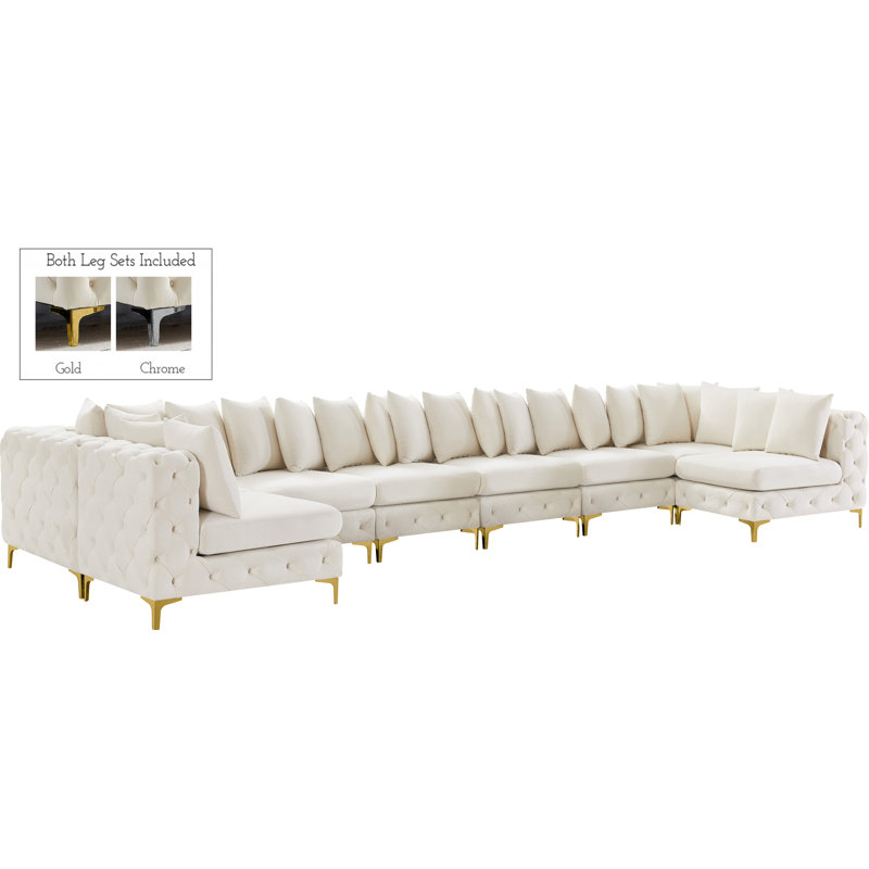 Izzack Velvet U-Shaped Sectional Reversible, Cream Velvet