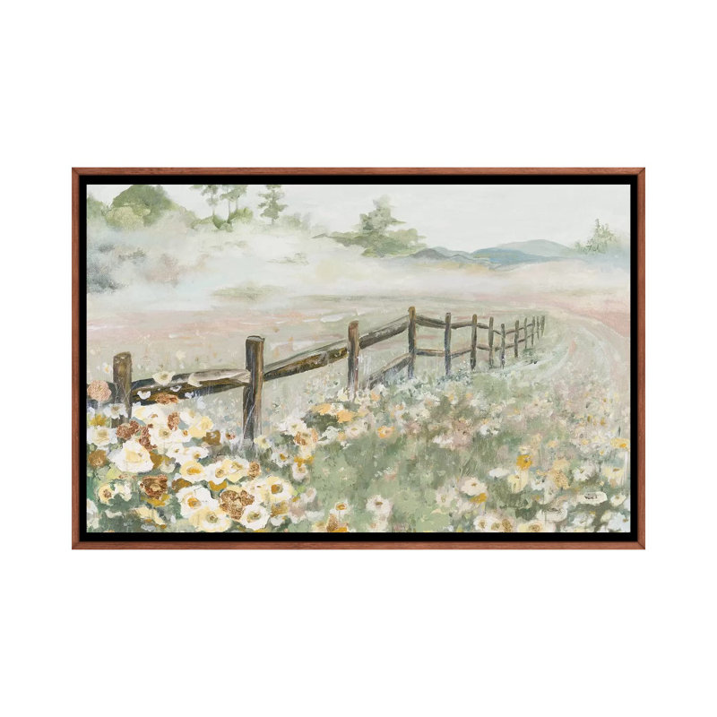 « Clôture avec fleurs » par Patricia Pinto, reproduction d’art, H 26 po x l 18 po x 1,5 po, Pas de tapis