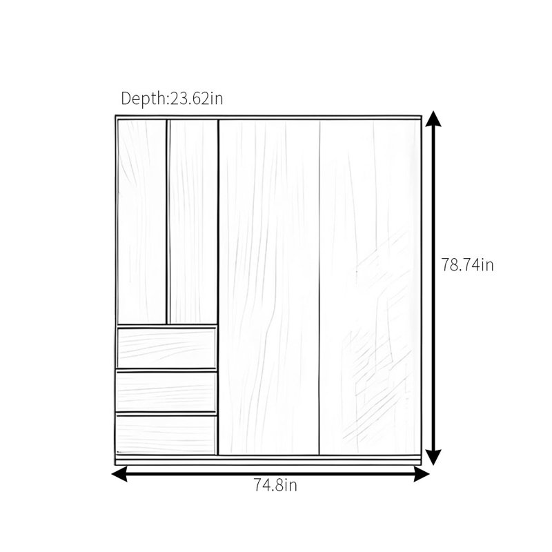 Garde-robe rétro simple et classique, H 78,74 po x l 74,8 po x P 23,62 po