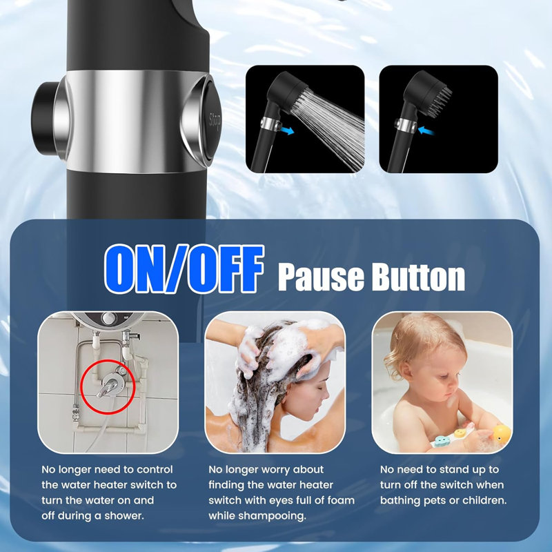 Black Handheld Filtered Shower Head with High Pressure and Multiple Spray Modes