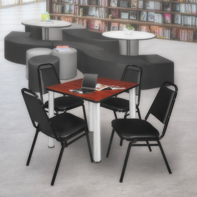 Kee Square Breakroom Table Top, 4 Restaurant Stack Chairs