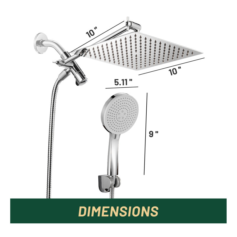 Adjustable 10" High Pressure Dual Shower Head with 5-Spray Handheld Shower, Chrome