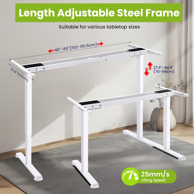 Dual  Motor Electric Standing Desk Frame With Cable Management Tray, Casters And Hooks, White