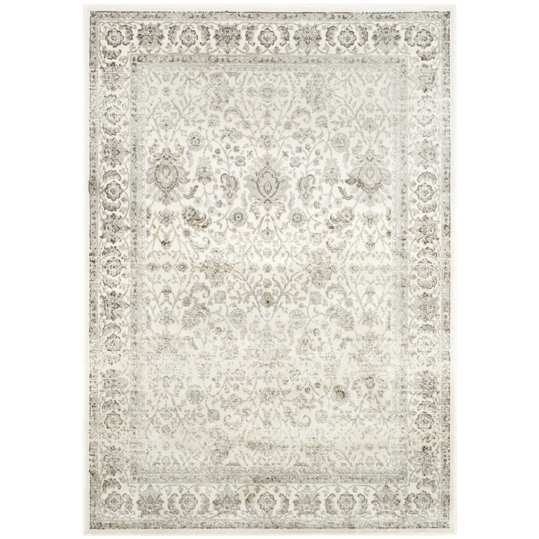 Setser Garden Viscose Oriental Rug in Beige/Grey