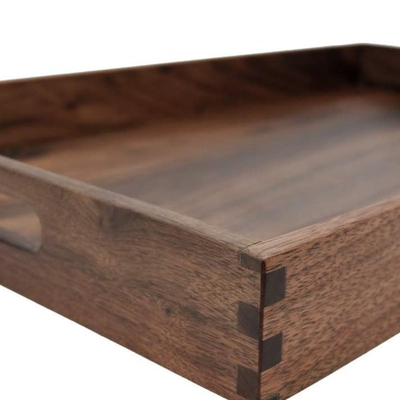20 X 12.5 Inch Medium Rectangular Brown Walnut Wood Breakfast Tray