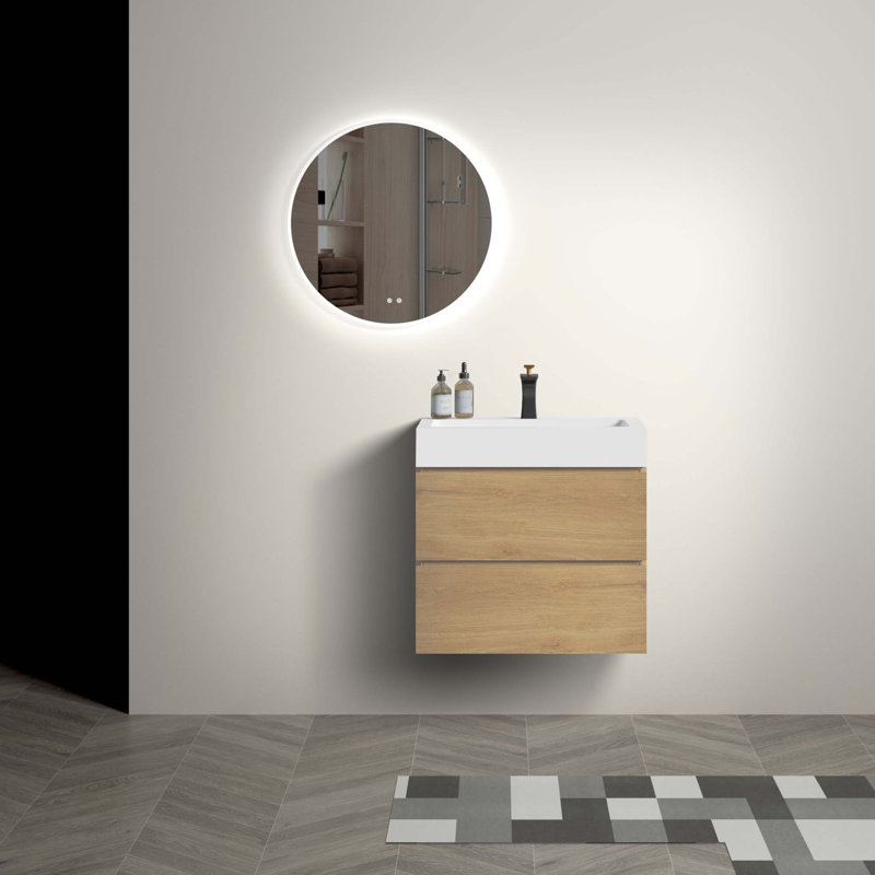 Meuble-lavabo de salle de bain avec lavabo, grand meuble-lavabo flottant mural de rangement pour salle de bain moderne, pré-assemblé