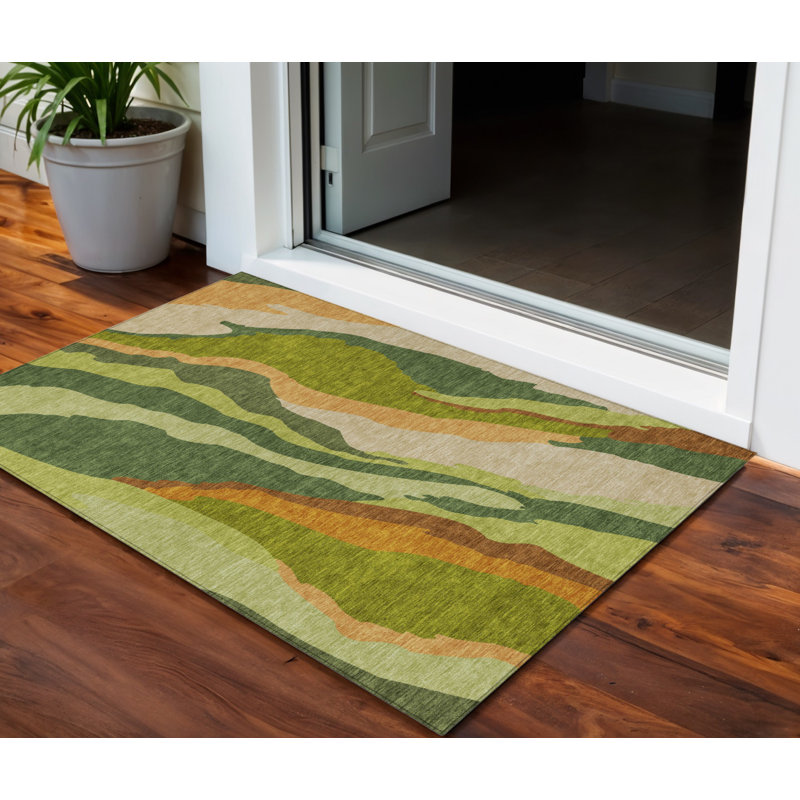 HomeRoots 3' X 5' Green Abstract Washable Indoor Outdoor Area Rug