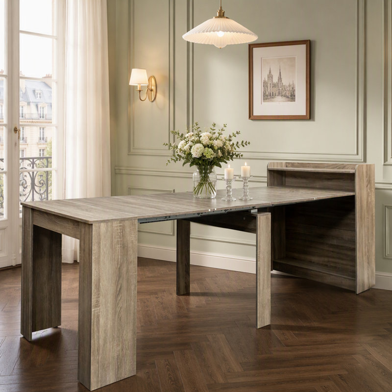Table de salle à manger extensible moderne avec rangement, H 39,37 po x l 95,43 po x P 36,61 po, Barnwood, Bois