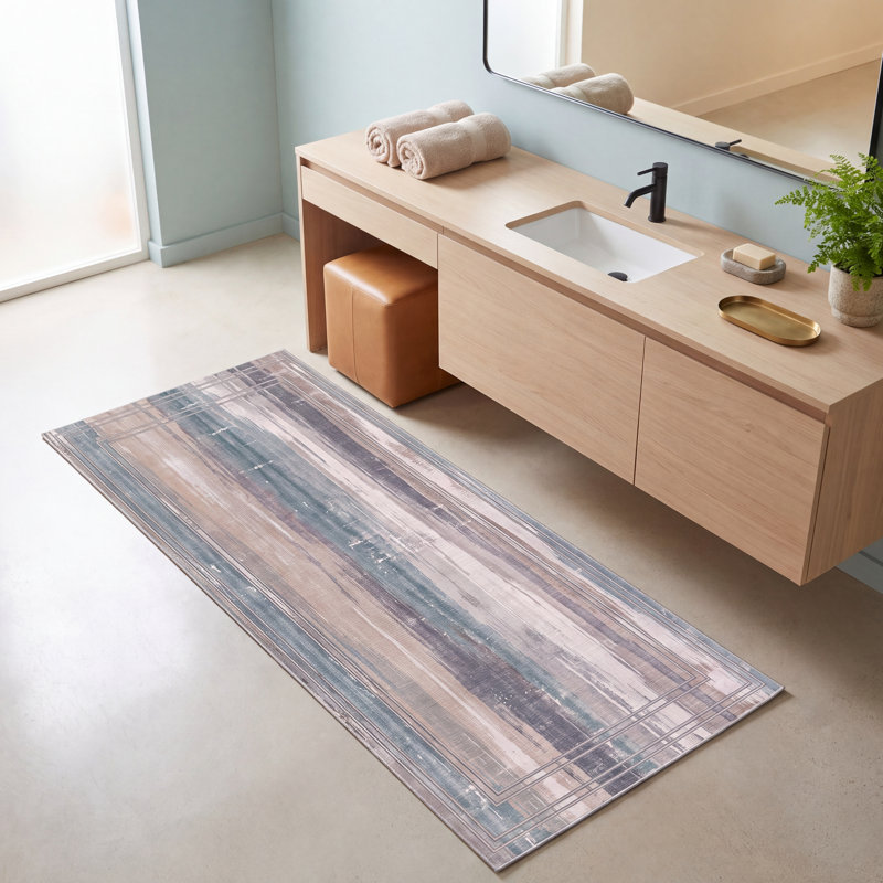 Tapis Heather moderne à poils courts, effet vieilli, aquarelle abstraite, turquoise, beige, gris, brun, blanc, lavable à la machine, antidérapant, pour l'intérieur et l'extérieur, adapté aux animaux domestiques, idéal pour le salon, la chambre, la salle à manger, l'entrée, le couloir, le bureau