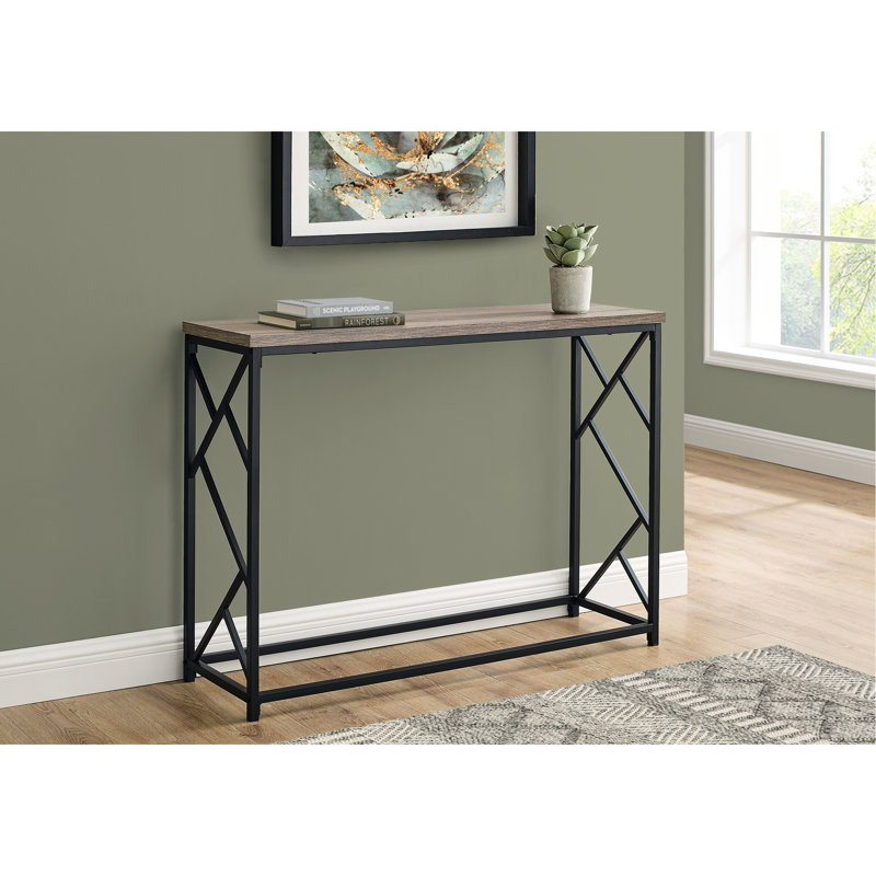 Console de chambre à coucher moderne - Surface en stratifié taupe spacieuse et décoration métallique pour le salon, la chambre à coucher et le vestibule