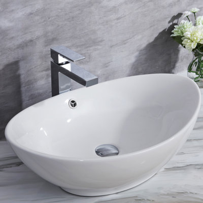 KDK HOME 13.37 " Vitreous China Oval Bathroom Sink and Overflow Hole