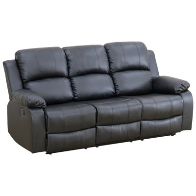 Double fauteuil inclinable manuel, causeuse rembourrée avec porte-gobelets, cuir, noir