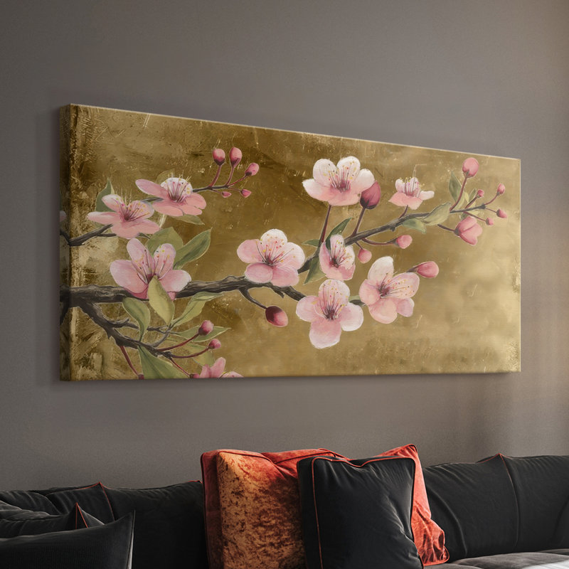 Branche de fleurs II - Toile tendue avec châssis - Prêt à accrocher, H 16 po x l 32 po