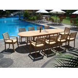 Marissa 10 - Person Teak Wood Patio Dining Set with Oval Table
