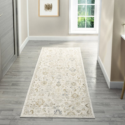 Anthonyson Cream Farmhouse Floral Polyester Indoor Area Rug