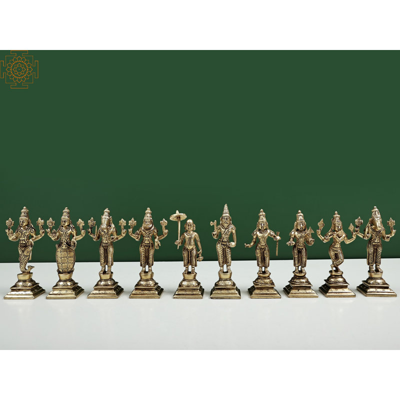 6" Vishnu Dashavatar Statue – Handmade Brass Ten Incarnations of Lord Vishnu Panel for Spiritual Home Décor