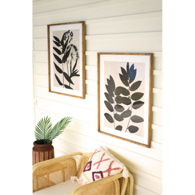  Framed Leaf Prints Under Glass 31.5"H – Botanical Black Wall Decor, Set of Two