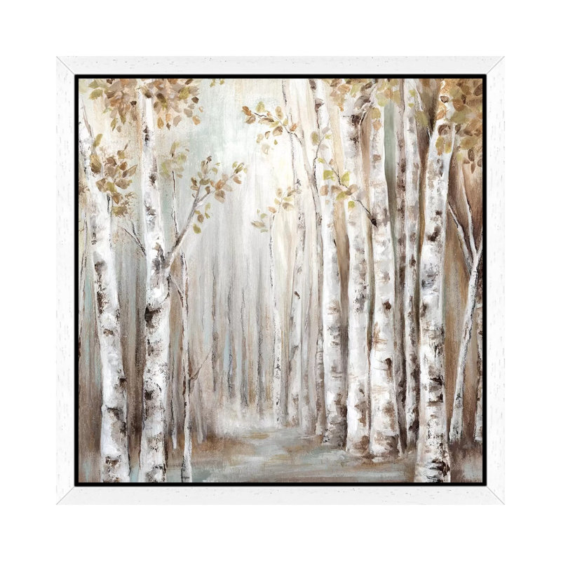 Sunset Birch Forest III by Eva Watts - Painting on Canvas, White Framed, 93.98 cm H x 93.98 cm W