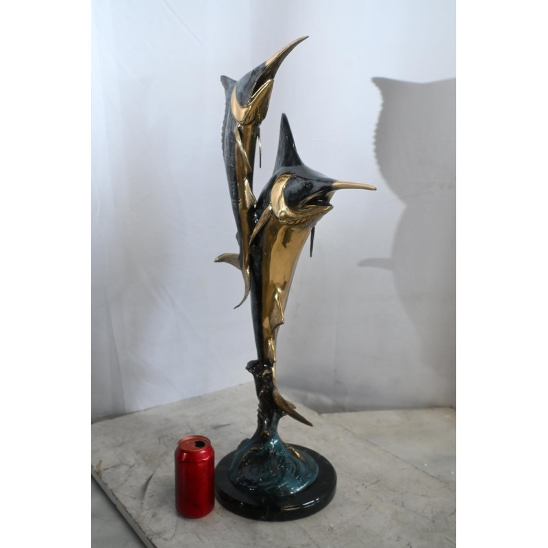 Sculpture verticale en bronze deux marlin espadon 15 po x 6 po x 31 po