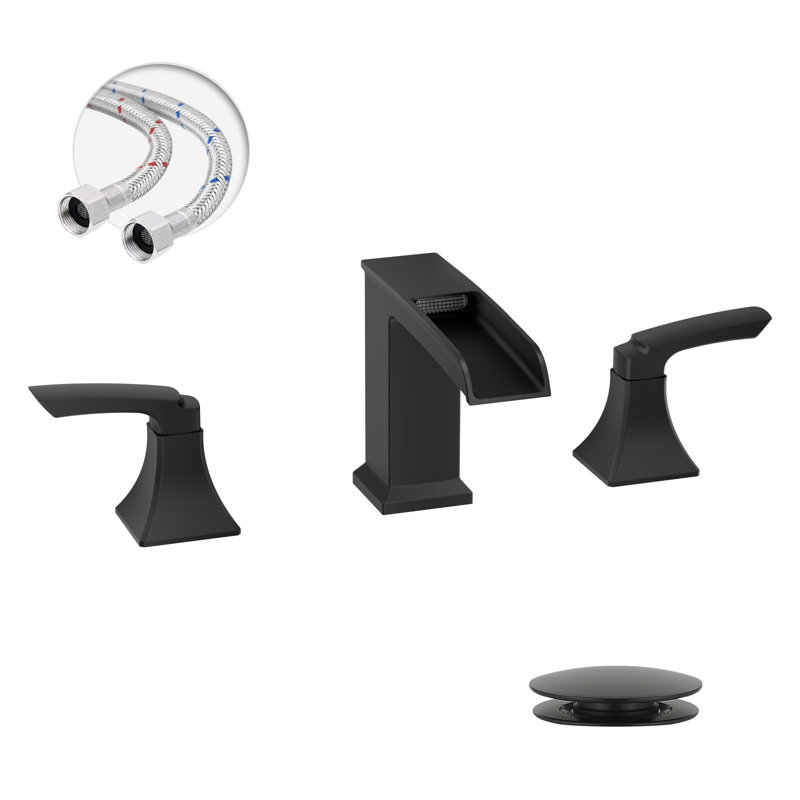 8 In. Waterfall Widespread 2-Handle Bathroom Faucet With Pop-Up Drain Assembly, Matte Black