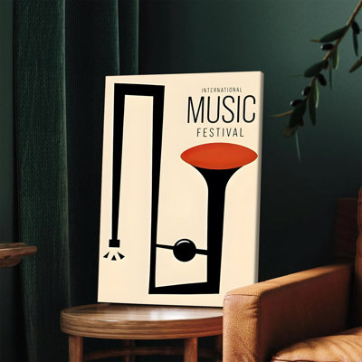 1PC Wall Arts Posters Framed,  International Music Festival Canvas Wall Art Modern Abstract Jazz Band Trumpet Design Home Decor for Living Room Bedroom Office Studio Music Lover Gift Vintage Retro Style Print Decorative Painting