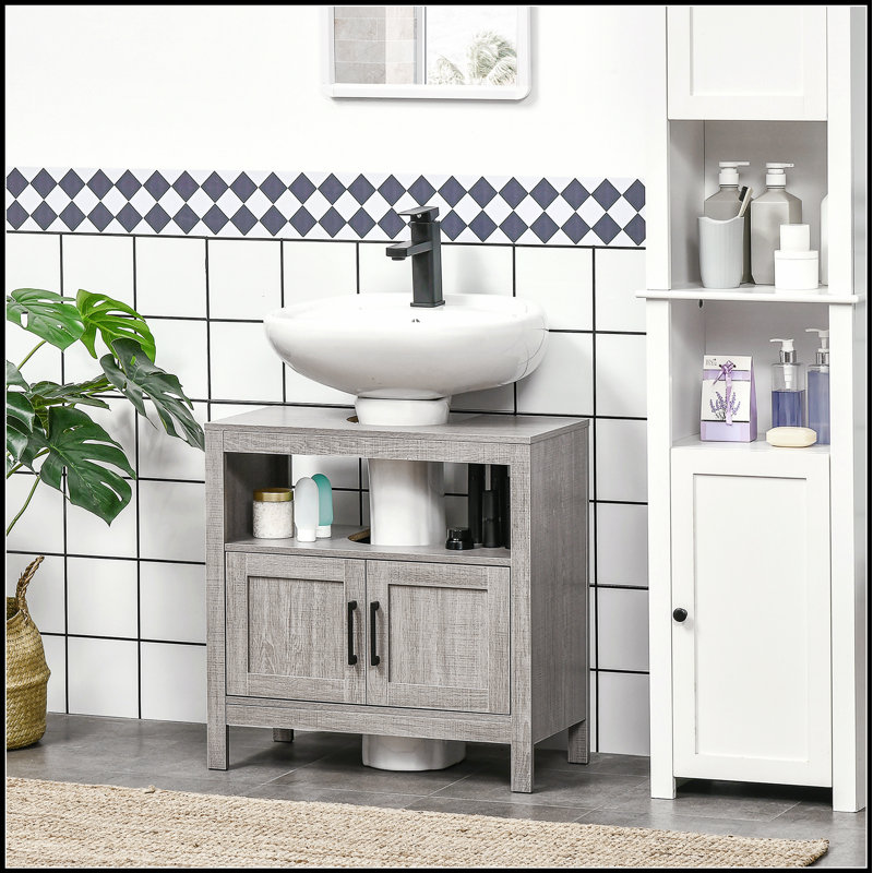 Armoire de rangement compacte à piédestal avec 2 portes et tablette ouverte, parfaite pour maximiser l'espace et l'organisation.