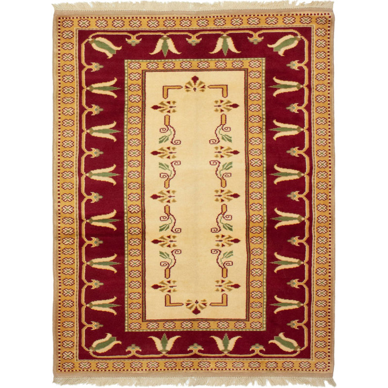 Tapis décoratif en laine de conception unique noué à la main des années 1980 4 pi 4 po x 6 pi 3 po Berneil