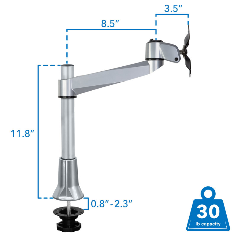 Silver Adjustable Single Monitor Desk Mount with Grommet Clamp