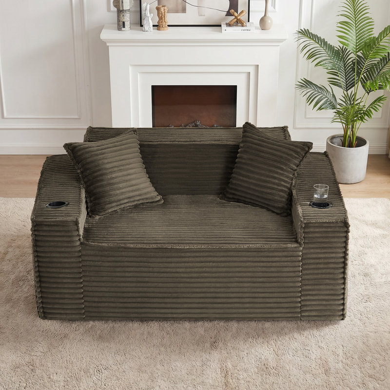 Causeuse surdimensionnée en mousse de 61 po avec oreillers et canapé en velours côtelé de compression Boneless, Brun