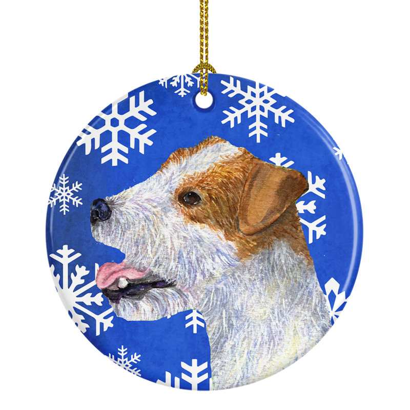 Ornement de figurine suspendue en céramique de noël winter terrier