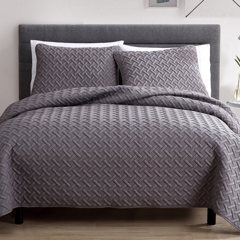Nina Embossed Basketweave Quilt Set, Blue, Twin Coverlet + 1 Sham