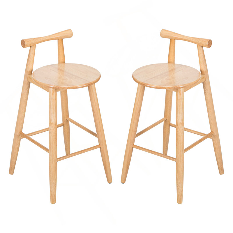 Tabouret de bar d'intérieur en bois d'hévéa Grove, finition naturelle, ensemble de 2